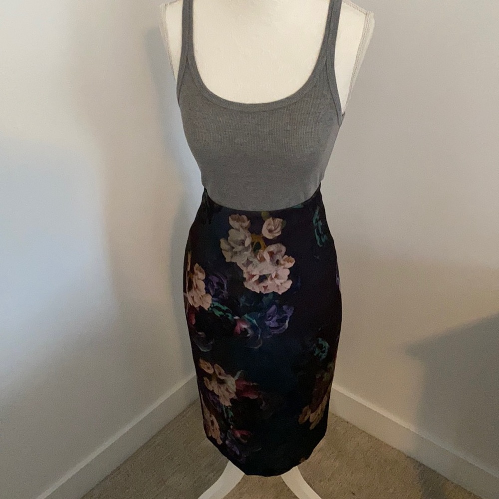 Teal pencil floral skirt H&M